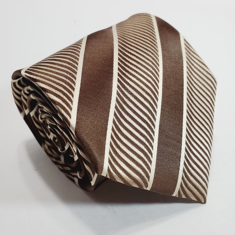 Azura Uomo Brown Stripe Pattern Men's Neck Tie Jacquard Fabric 58x3.75"